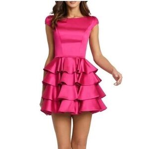 Mac Duggal Pink tiered ruffle mini dress Size 4